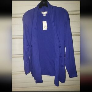 2x 20 22 Plus Size CJ Banks Royal Blue Open Front Cardigan with Buttons